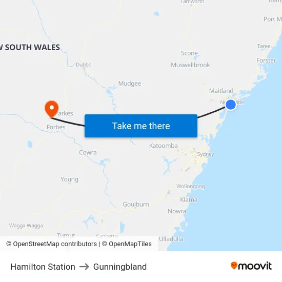 Hamilton Station to Gunningbland map