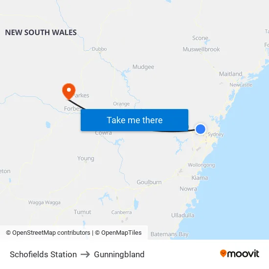 Schofields Station to Gunningbland map