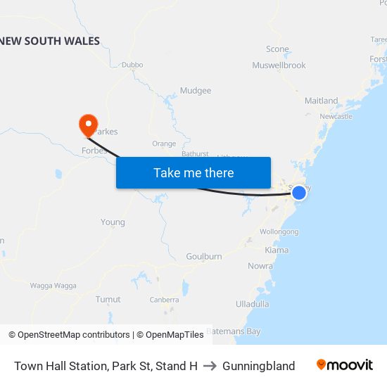 Town Hall Station, Park St, Stand H to Gunningbland map