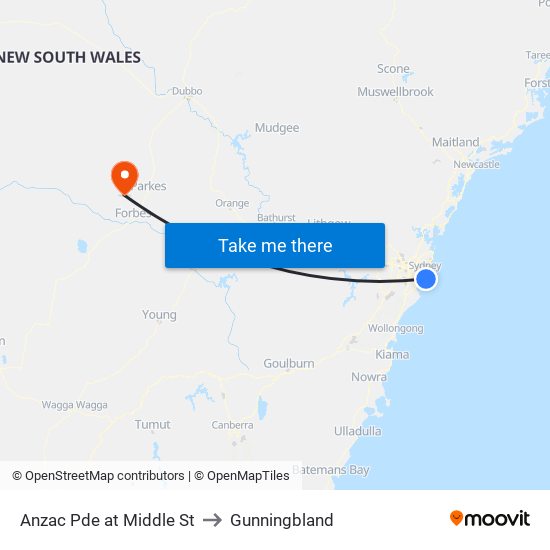 Anzac Pde at Middle St to Gunningbland map