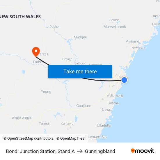 Bondi Junction Station, Stand A to Gunningbland map