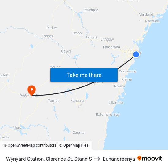 Wynyard Station, Clarence St, Stand S to Eunanoreenya map