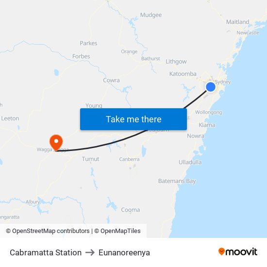 Cabramatta Station to Eunanoreenya map
