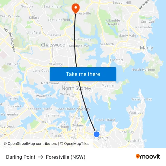 Darling Point to Forestville (NSW) map