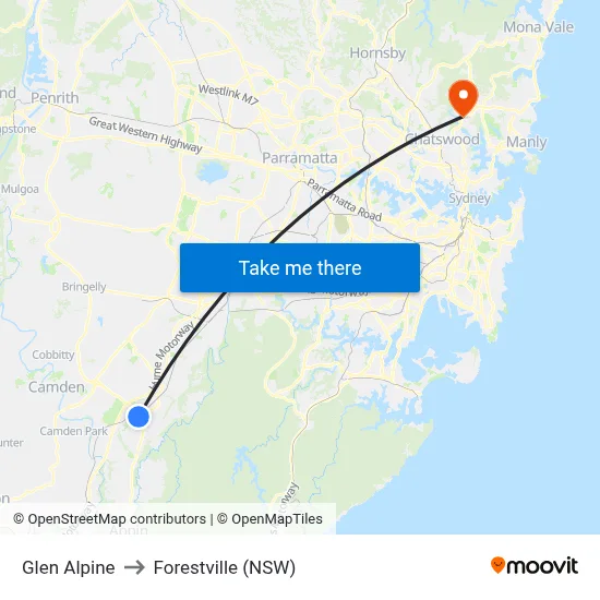 Glen Alpine to Forestville (NSW) map