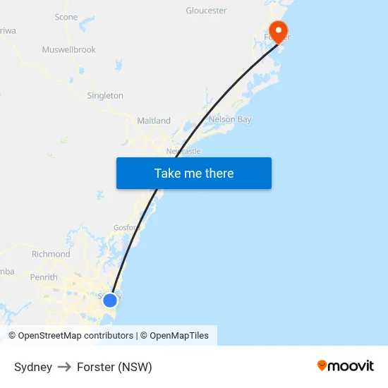 Sydney to Forster (NSW) map