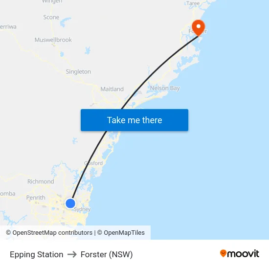 Epping Station to Forster (NSW) map