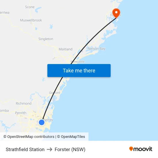 Strathfield Station to Forster (NSW) map