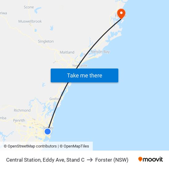 Central Station, Eddy Ave, Stand C to Forster (NSW) map