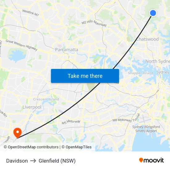 Davidson to Glenfield (NSW) map