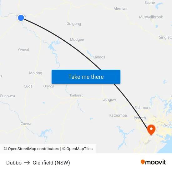 Dubbo to Glenfield (NSW) map
