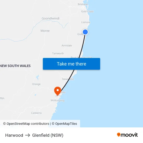 Harwood to Glenfield (NSW) map