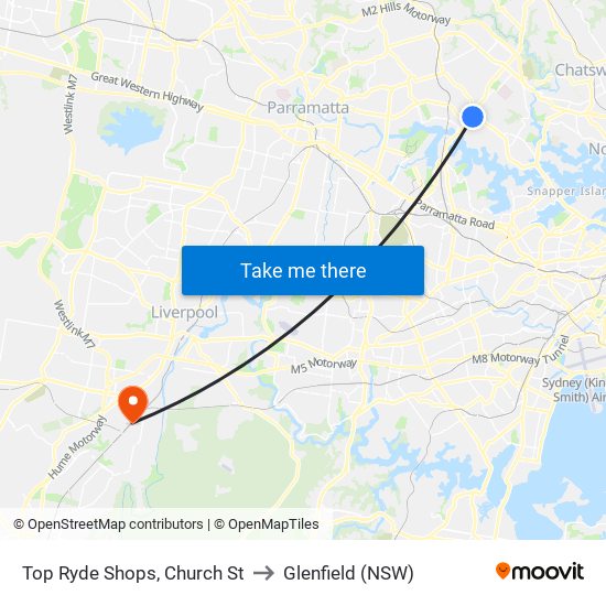 Top Ryde Shops, Church St to Glenfield (NSW) map