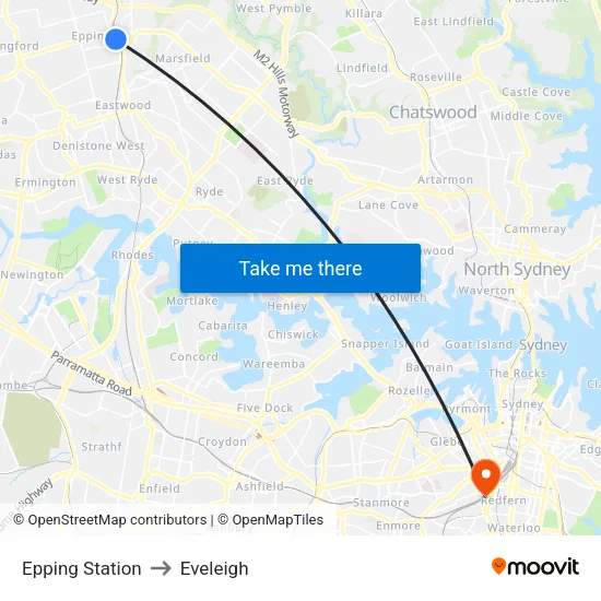 Epping Station to Eveleigh map
