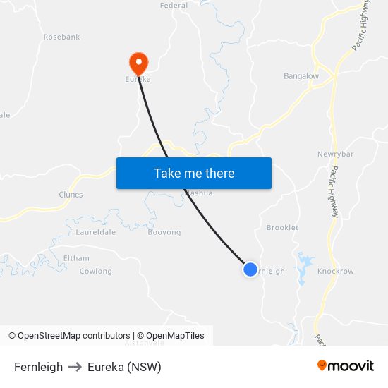 Fernleigh to Eureka (NSW) map