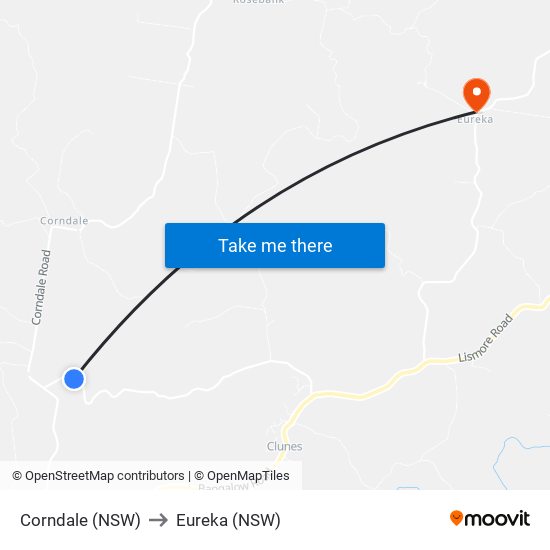 Corndale (NSW) to Eureka (NSW) map