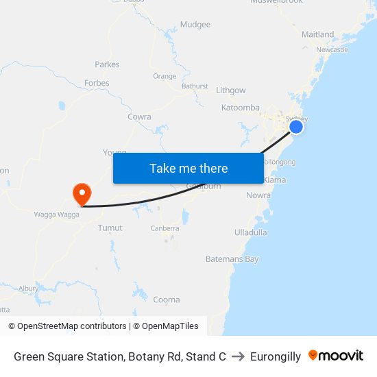 Green Square Station, Botany Rd, Stand C to Eurongilly map