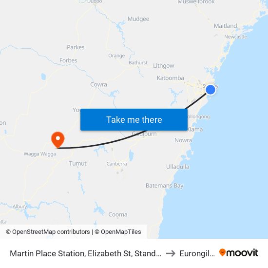 Martin Place Station, Elizabeth St, Stand E to Eurongilly map