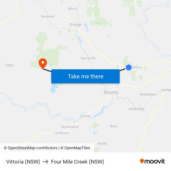 Vittoria (NSW) to Four Mile Creek (NSW) map