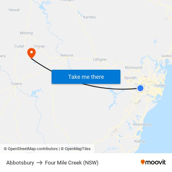 Abbotsbury to Four Mile Creek (NSW) map