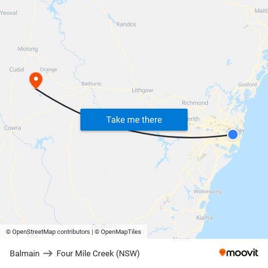 Balmain to Four Mile Creek (NSW) map