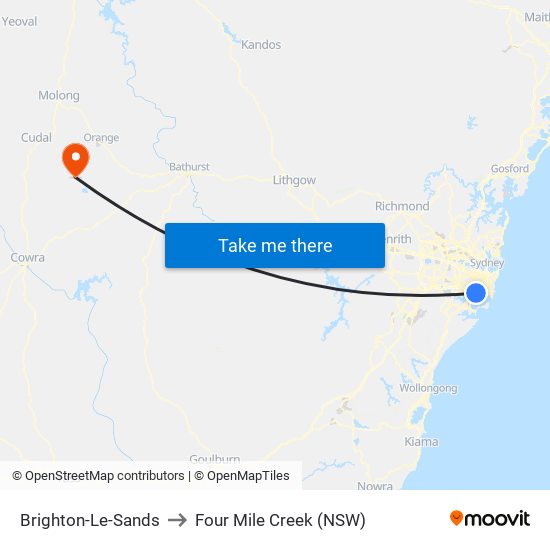 Brighton-Le-Sands to Four Mile Creek (NSW) map