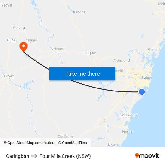 Caringbah to Four Mile Creek (NSW) map