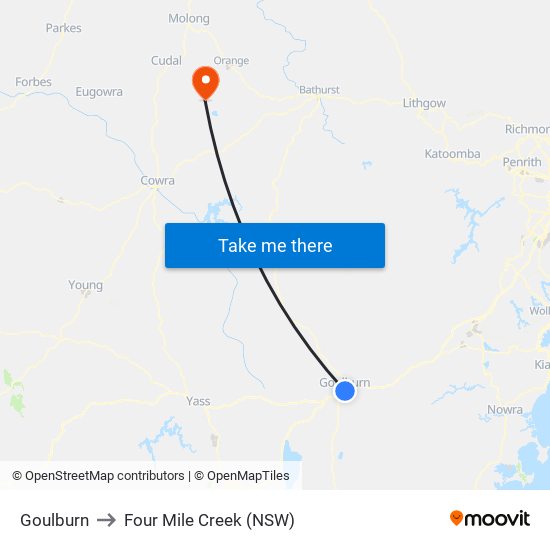 Goulburn to Four Mile Creek (NSW) map