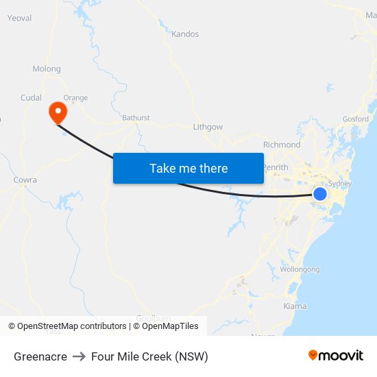 Greenacre to Four Mile Creek (NSW) map