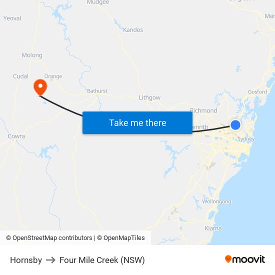 Hornsby to Four Mile Creek (NSW) map