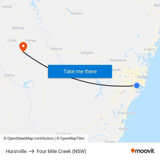 Hurstville to Four Mile Creek (NSW) map