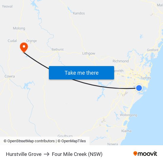 Hurstville Grove to Four Mile Creek (NSW) map