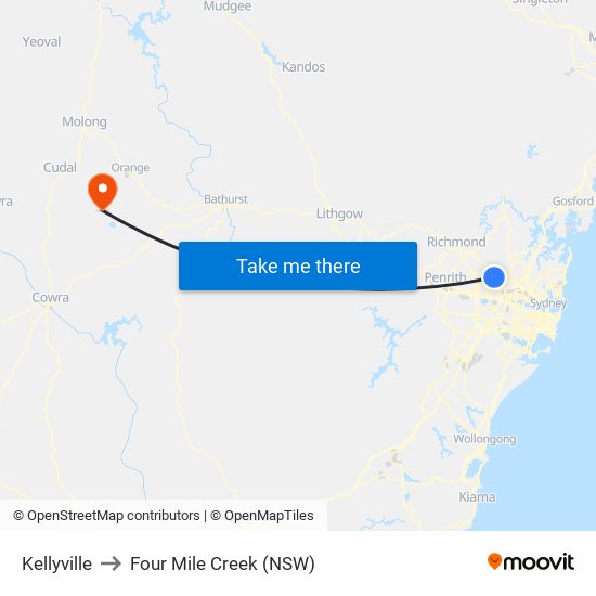 Kellyville to Four Mile Creek (NSW) map