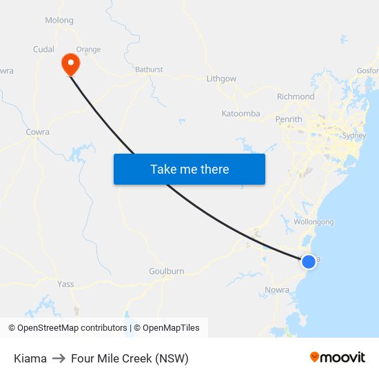 Kiama to Four Mile Creek (NSW) map