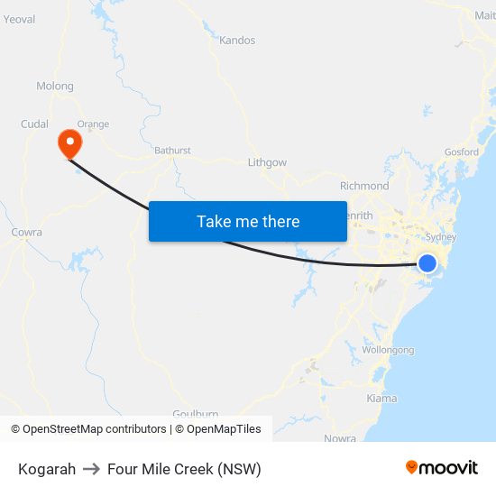 Kogarah to Four Mile Creek (NSW) map