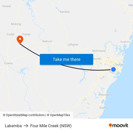 Lakemba to Four Mile Creek (NSW) map