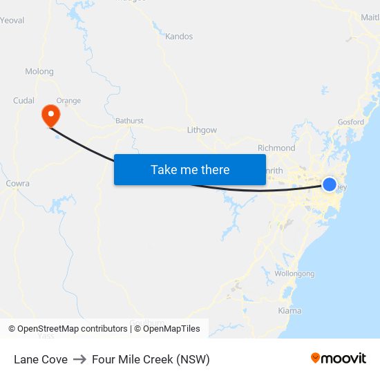 Lane Cove to Four Mile Creek (NSW) map
