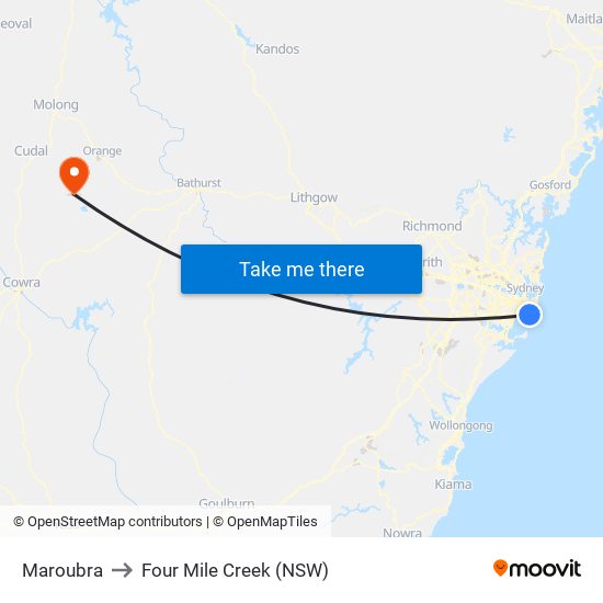 Maroubra to Four Mile Creek (NSW) map