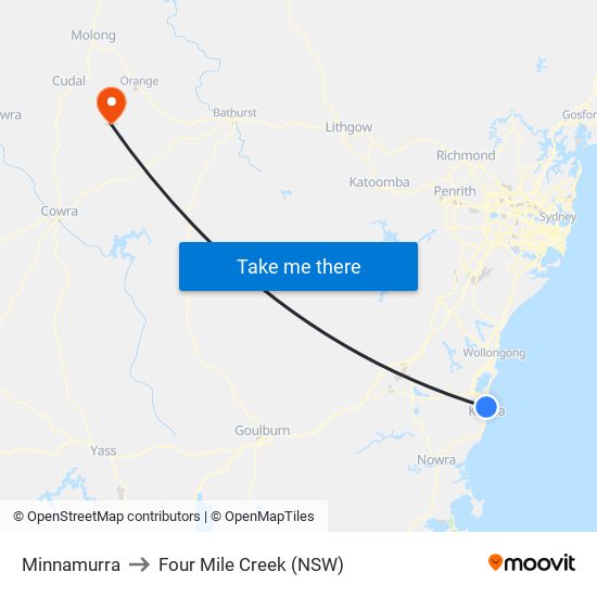 Minnamurra to Four Mile Creek (NSW) map