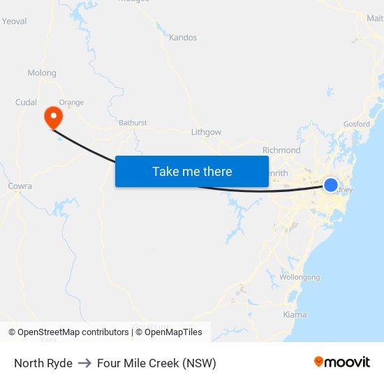 North Ryde to Four Mile Creek (NSW) map