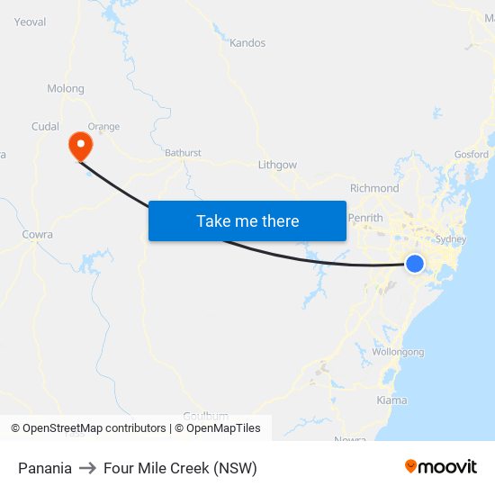 Panania to Four Mile Creek (NSW) map