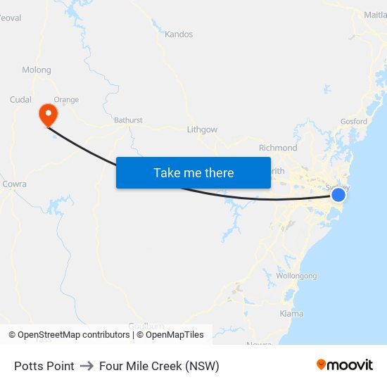 Potts Point to Four Mile Creek (NSW) map