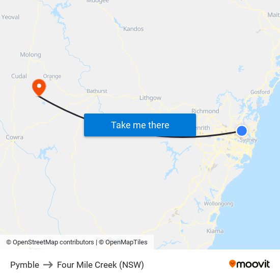 Pymble to Four Mile Creek (NSW) map