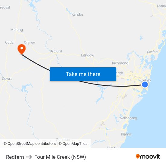 Redfern to Four Mile Creek (NSW) map