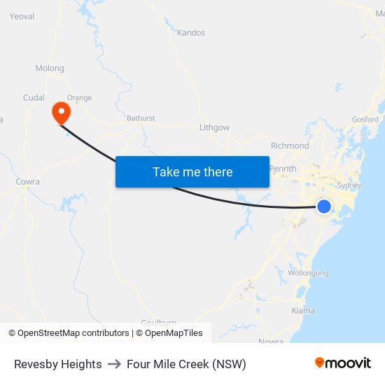 Revesby Heights to Four Mile Creek (NSW) map