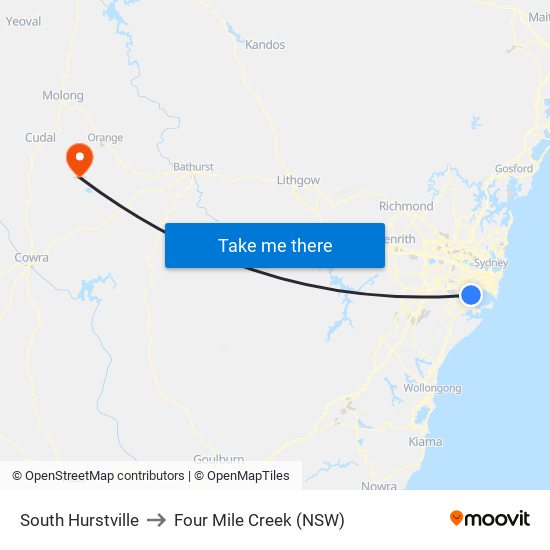 South Hurstville to Four Mile Creek (NSW) map