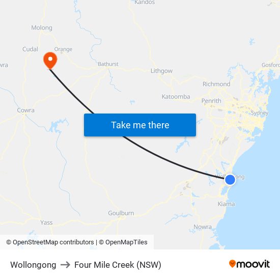 Wollongong to Four Mile Creek (NSW) map