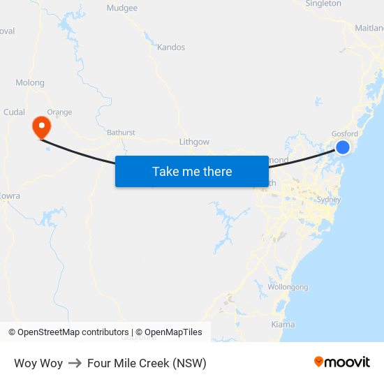 Woy Woy to Four Mile Creek (NSW) map