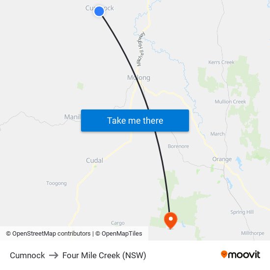 Cumnock to Four Mile Creek (NSW) map
