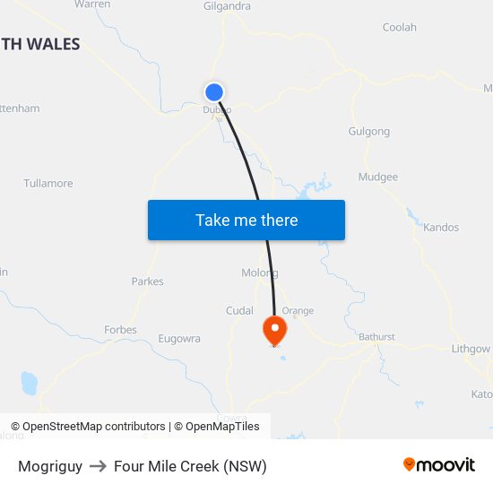 Mogriguy to Four Mile Creek (NSW) map